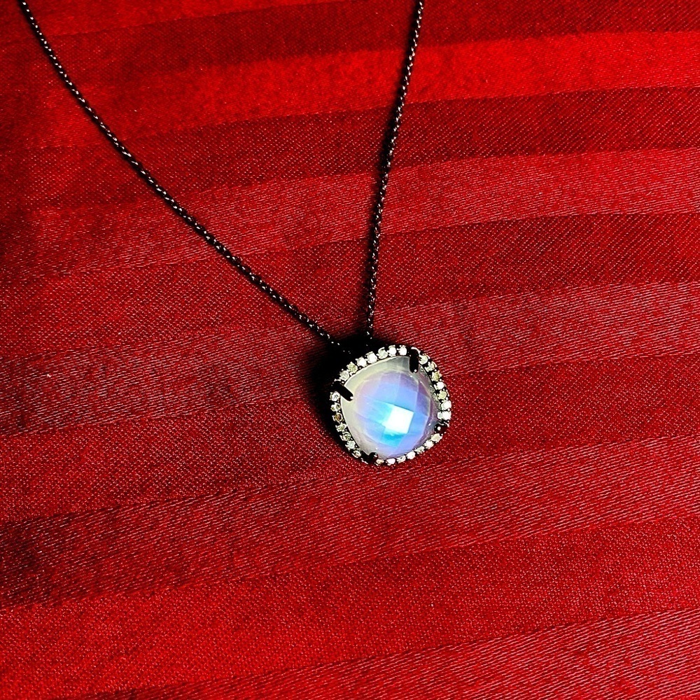 New Adornia Silver Moonstone/Diamond Necklace